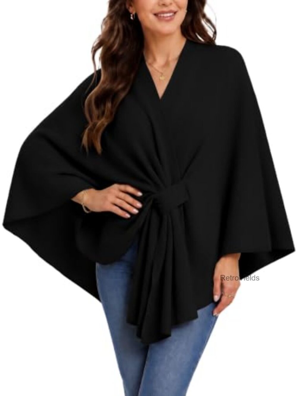 Knit Shawl Wrap Poncho Sweater Women One Size
